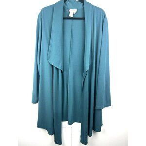 Coldwater Creek Women's Jacket 1X Open Dark‎ Teal Green Stretch Asymmetrical Hem